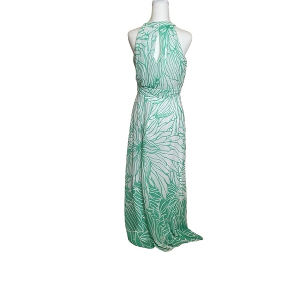 R&K Green White Floral Maxi Dress Size 4 Tropical Flowy Vacation Easter Party - Picture 5 of 14
